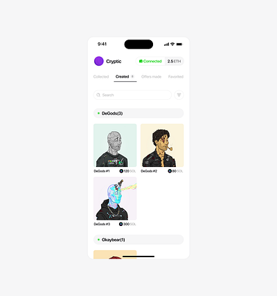 Creator's home screen blockchain crypto design interface mobile ui web3