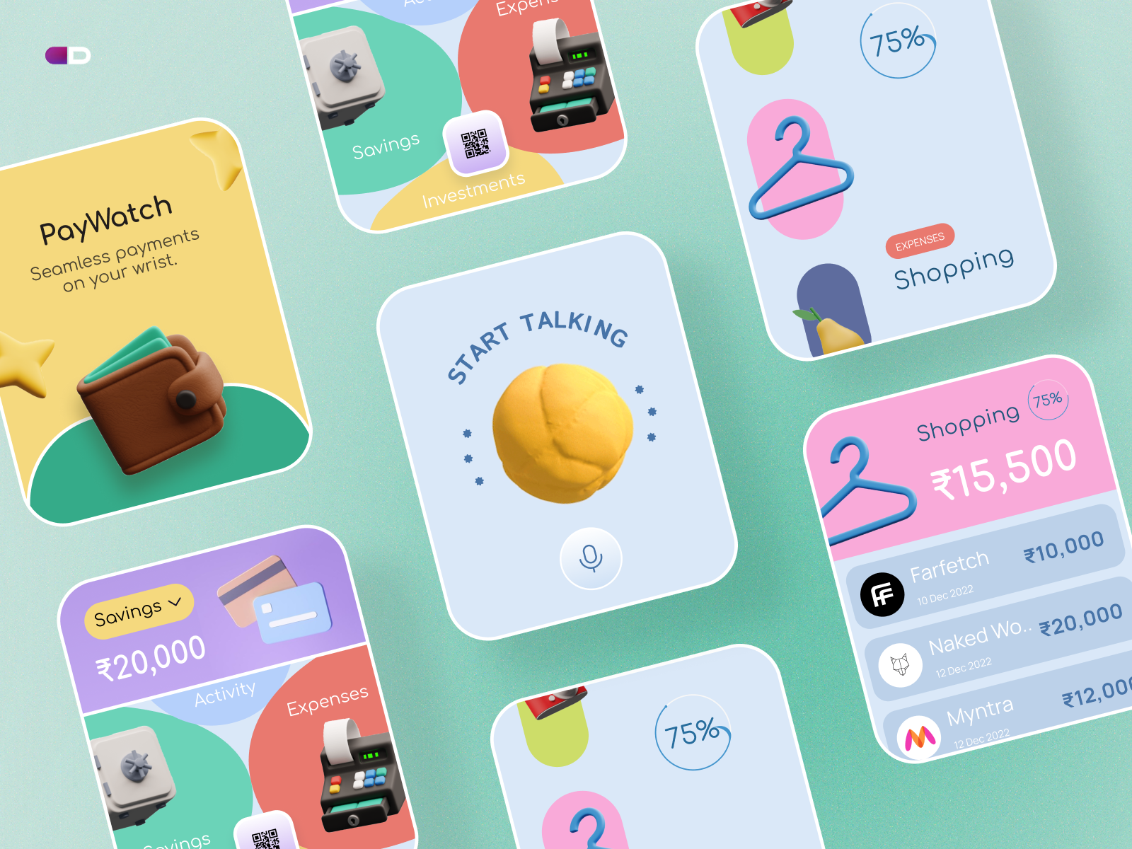 PayWatch - Expense tracking Smart Watch app 3d animation app design build design expense tracking expense tracking app flat graphic design illustration logo minimal motion graphics smart watch ui smartwatch smartwatch app ui ui ui design ux ux design