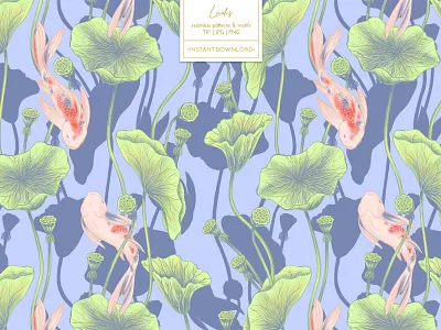 LOTUS- patterns & motifs animals branding carp design drawing fish floral flowers graphic design illustration koi leaves lotus pattern pattern design plants seamless pattern spring summer wallpaper