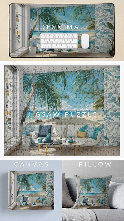 Sea beach Modern water color brush art at living room design graphic design illustration