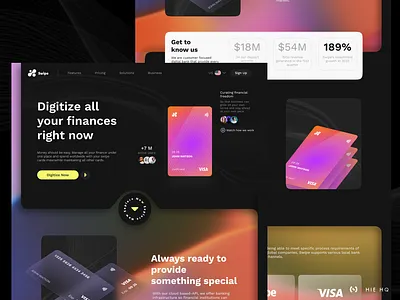 Swipe - Finance App card manager credit card dark theme debit card finance app fintech glassmorph gradients illustrations modern ui perspective uidesign uxdesign