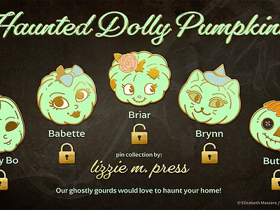 Haunted Dolly Pumpkins LIVE NOW! brand illustrator branding crowdfunding doll dollhouse enamel pin design halloween accessories halloween apparel halloween decor halloween pumpkin haunted doll haunted house kickstarter spooky apparely