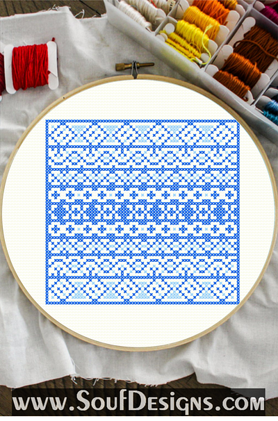 Blue Traditional Embroidery Cross Stitch Pattern embroidery