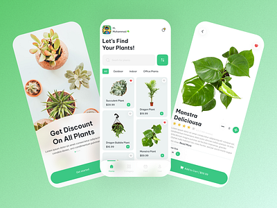 Plant shop application app design figma graphic design green illustration minimal pr product design ui uiux ux vector