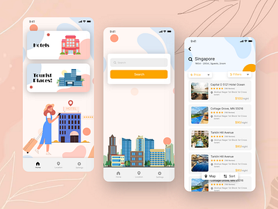 Hotel App branding design graphic design hotel illustration logo mobileapp touristplaces typography ui uiux ux vector website