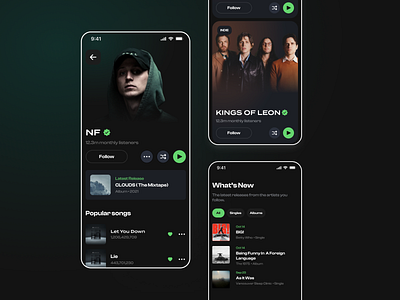 Music App app design charts dark mode hip hop ios app kings of leon mobile app music music app music player nf pop rock spotify ui ux
