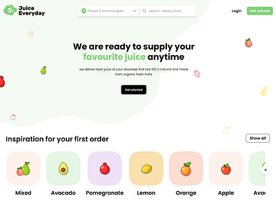 Juice App Landing Page branding illustration logo ui