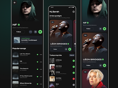 Music App app design dark mode hip hop indie ios app music music app music player nf pop rock spotify ui ux