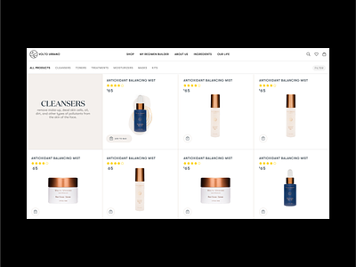 Volto Urbano - Product Listing beauty beauty skin care filter line list minimalistic product product listing skin care stars ui ux