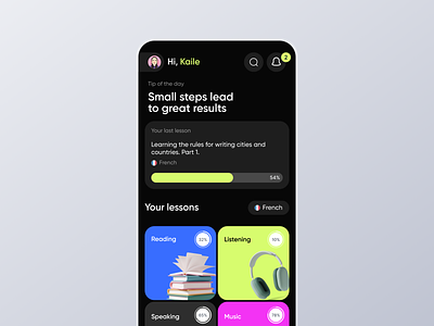 Language Learning App app design e learning language learning mobile ui ux