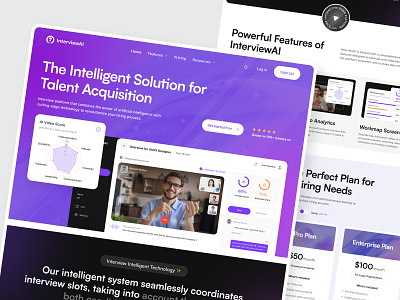 InterviewAI - AI Interview Landing Page ai interview ai video analytics ai video conference ai video meeting artificial intelligence chatgpt component dashboard hire hiring platform hr human ai interview job platform machine learning predictive analytic resume screening saas video call platform web design