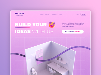 Online 3D platform Polygon House app design illustration inspiration minimal slovakia ui web