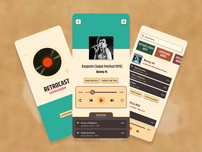 RETROCAST | Music app designed in a Teal and Rust colour combo app app design mobileapp music app retro ui vintage