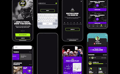 Fan Controlled Football Mobile Screens animation app branding components dark ui design esports football gaming mobile mobile ui mobile view sports ui user interface ux website
