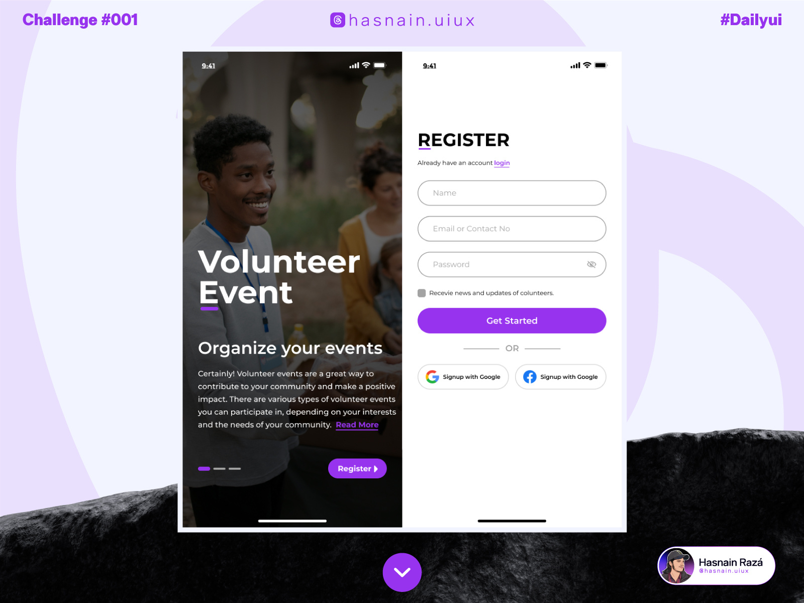 Challenge 001 volunteer event sign up page design using figma by