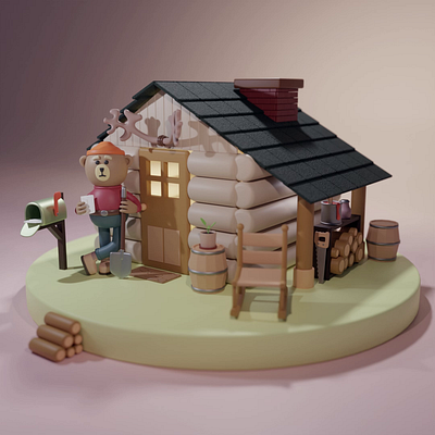 The House of the Bear 🐻 3d 3d animation animation artwork bear blender cabine in the woods design log cabin motion graphics render scene teddybear toy