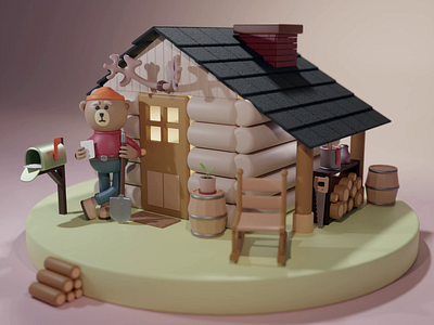 The House of the Bear 🐻 3d 3d animation animation artwork bear blender cabine in the woods design log cabin motion graphics render scene teddybear toy