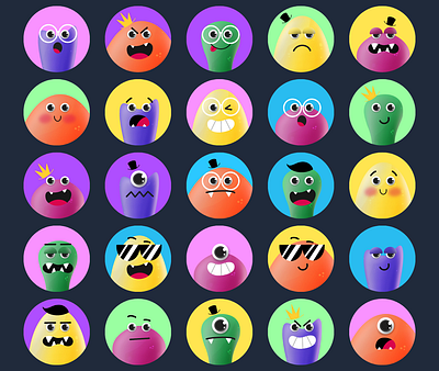 Handrawn Characters Icons 2d 3d agency app avatars branding character design colorful dark theme design game characters graphic design hand drawn illustration procreate product design profile saas ui ux