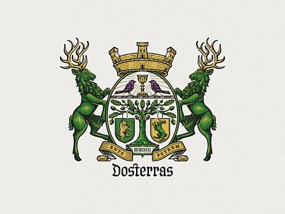 Dosterras Winery badge branding coat of arms design engraving etching heraldry illustration logo peter voth design seal shield vector wine