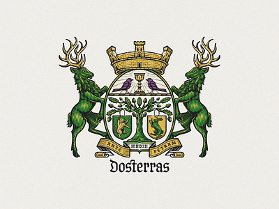 Dosterras Winery badge branding coat of arms design engraving etching heraldry illustration logo peter voth design seal shield vector wine