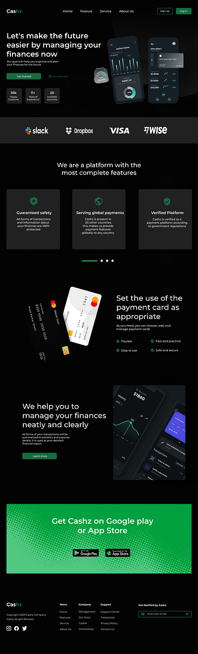 Finance Management Webpage dark theme design landing page ui uiux