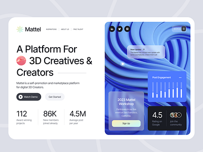 Mattel - 3D Creative Promotion Website Landing Page 3d branding creator glassmorphism landing page modern social media user interface web design