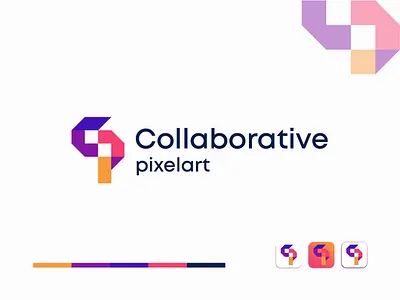 Collaborative Pixelart Logo Design Concept brand identity branding cp initials cp logo cp monogram cp pixel design graphic design initial letter logo initials logo logo design logo icon logotype monogram pixel pixel logo pixelart purple orange wordmark