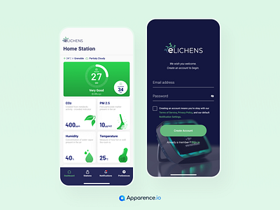 Elichen - Login & Home air app application control datavisualization design home indoor login mobile product quality ui ux