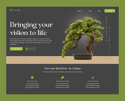 Greenist - Bonsai website bonsai landing page modern nature plants ui