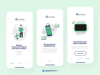 Elichens - Onboarding Screens air app application better breathe control controle illustration indoor live onboarding onboarding screens quality sleep ui