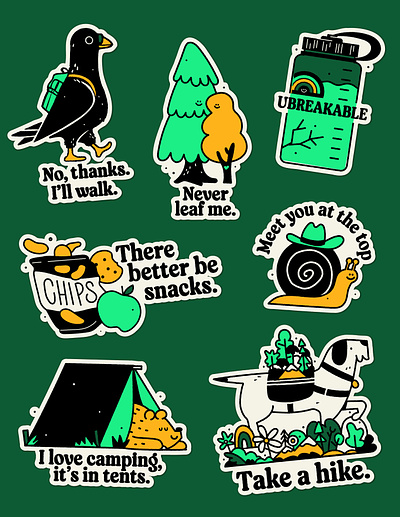 Outdoor Stickers adventure camping dog illustration nature outdoors pigeon stickers tent