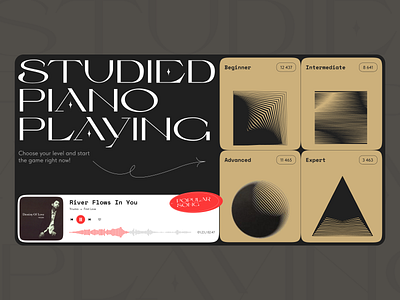 Learn piano by playing 🎶 black black theme illustration minimal modern fonts ui vector