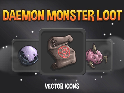 Daemon Monster Loot RPG Icons 2d art asset assets deamon demon demons fantasy game game assets gamedev icon icons illustration indie game mmo mmorpg rpg set vector