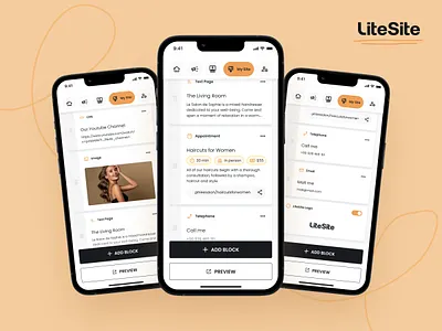 LiteSite: Website Editor actions appointment drag drag and drop edit editor email image link litesite logo mobile more site telephone ui design ux design watermark webdesign website
