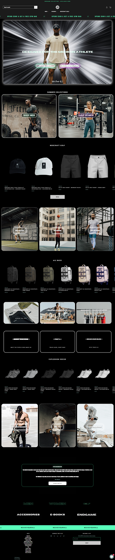 Gym clothing and Bag Brand Website Design and Development bags clothing brand gym brand shopify website ui