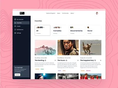 Sundance Film Festival Platform: Favorites card contact favorite favorites festival film filter folder library movies navigation saas save saved tag ui ux watchlist webdesign webpage