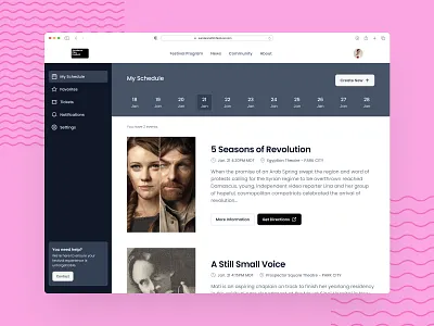 Sundance Film Festival Platform: My Schedule book calendar contact day menu movie ticket navigation plan planning platform saas schedule ticket today ui uidesign ux uxdesign webdesign website