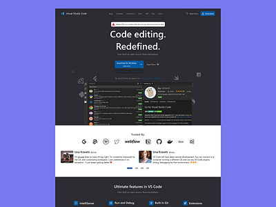 VS Code Landing Page Redesign app branding design graphic design mockup sass ui uix ux vector