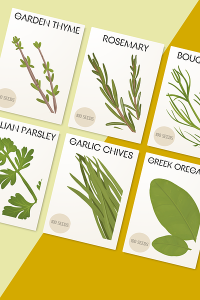 Herb Illustration - Seed Packet Mockup 👩‍🌾 branding clipart design food illustration gardening graphic design herb packets illustration watercolor graphics