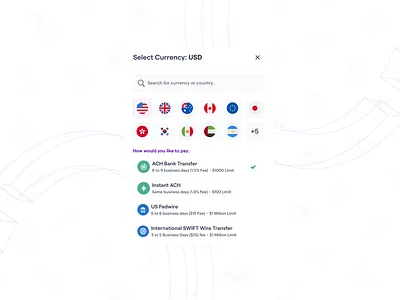 On-Ramp: Select Currency and Payment Method Modal blockchain crypto fiat modal off ramp on ramp onramp payment method ui web3