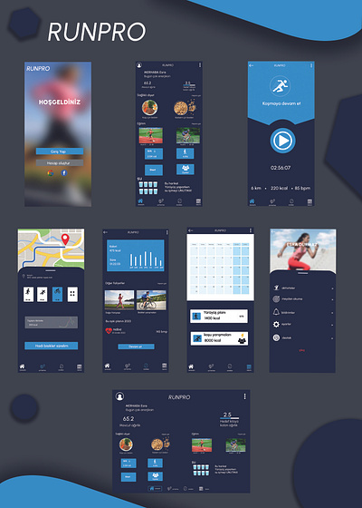 Runpro koşu uygulaması için tasarlanmış mobil uygulama graphic design ui ux