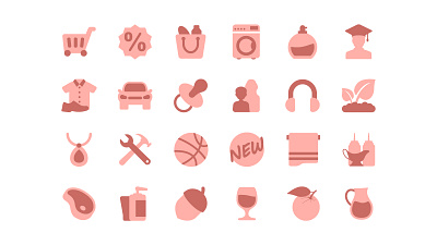 Web Icons | Grocecy Store arky branding design graphic design grocery icons illustration peach salmon store ui ux vector web icons