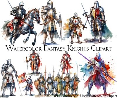 Watercolor Fantasy Knights Clipart