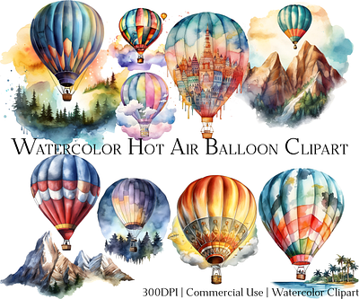 Watercolor Hot Air Balloon Clipart