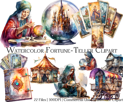 Watercolor Fortune Teller Clipart
