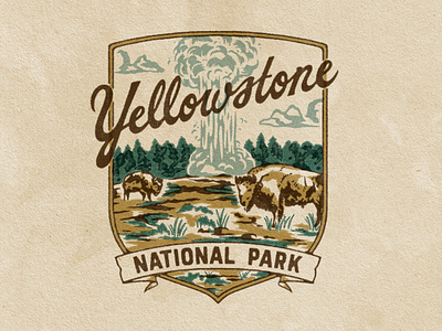 Yellowstone National Park apparel badge bison branding design drawing graphic design illustration lettering tshirt type yellowstone