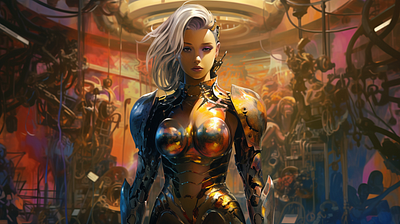 AI Art Style of an Armored Woman with futuristic Environment design graphic design illustration