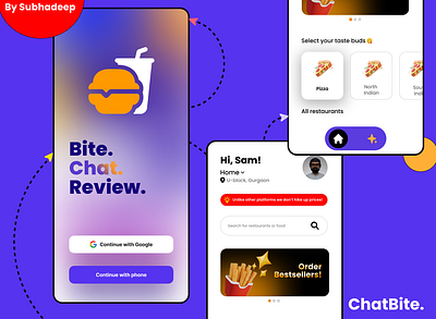 "ChatBite: Bite . Chat . Review ." - Concept App UI design app branding design graphic design illustration logo typography ui ux vector
