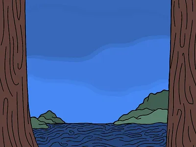 Between the trees art blue graphic design green nature sky trees water