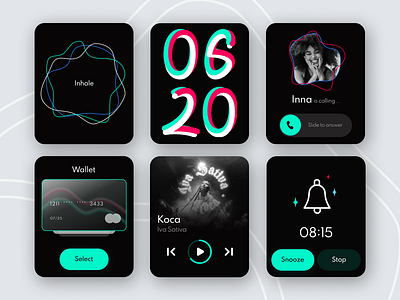 Smart Watch Dark Theme alarm app apple card dark mode design figma figmadesign illustration inteface music smart smart watch theme ui ux watch